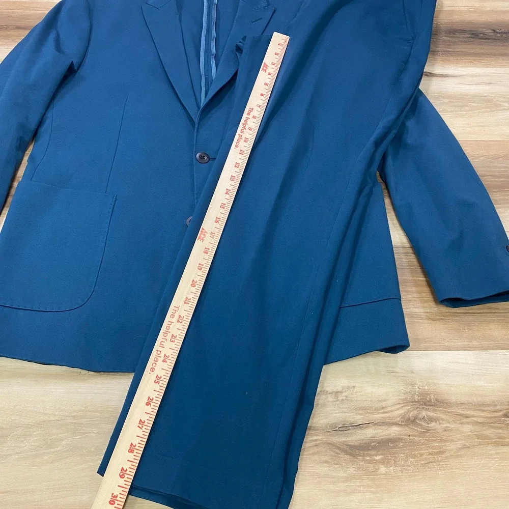 Express Suit 42L 34W Slim Fit 2-Piece Cotton Blend Stretch Teal Blue Modern